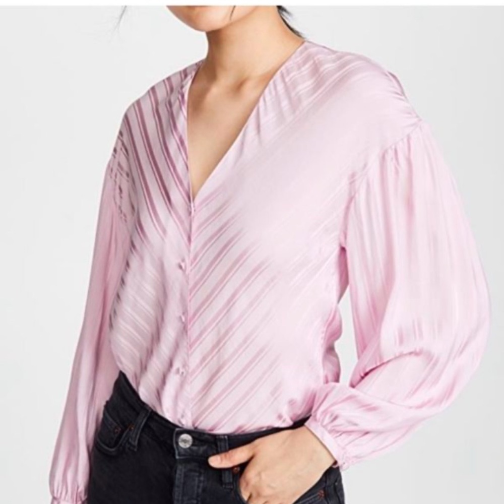 Joie Cadmar porcelain XXS button down stripe pattern satin shirt